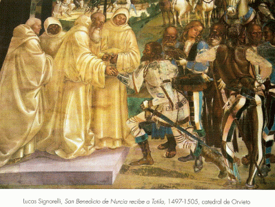Pin, XV, Signorelli, Luca, San Benedicto de Nurcia recibe a Totila, Catedral de Orbieto, 1497-1505