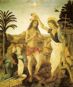 Pin, XV, Verrochio, Andrea, Bautismo de Cristo, Galera Uffizi, Florencia, 1475