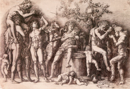Grabados, XV, Mantegna, Andrea, Bacanal con tonel, 1470