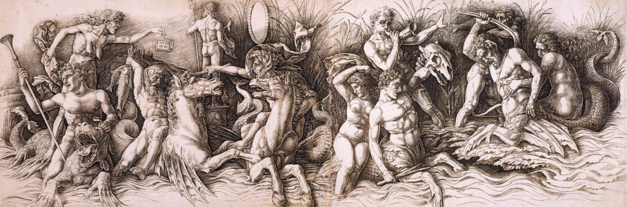 Grabados, XV, Mantegna, Andrea, Batalla de los dioses marinos, detalle, 1490-1506