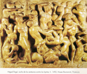 Esc, XV, Buonarroti, Miguel Angel, Lucha entre centauros y lapitas, Florencia, 1492