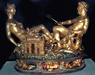 Esc, XVI, Cellini, Benvenuro, Salero de Francisco I, oro, Kunsthistoriche, Viena, Austria, 1540-1543