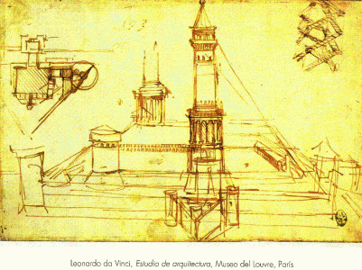Dibujo, XV-.XVI, Vinci, Leonardo da, Estudio de Arquitectura, M. Louvre, Pars, Francia