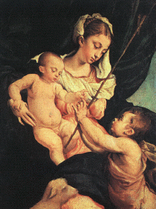 Pin, XVI, Bassano, Jacopo, Virgen con Nio y San Juan Bautista, 1570