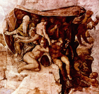 Pin, XVI, Buonarroti, M. Angel, Capilla Sixtina, El Diluvio Universal, detalle, San Pedro, Vaticano, Roma, 1508-1512