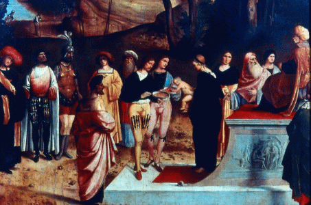 Pin, XVI, Giorgione o Barbarelli, Giorgio, Moises prueba del oro y el fuego, Galera Uffizi, Florencia