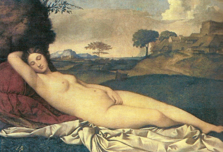Pin, XVI, Giorgione o Barbarelli, Giorgio, Venus dorminda, Gemaldegalerie, Dresde, Alemania, 1510