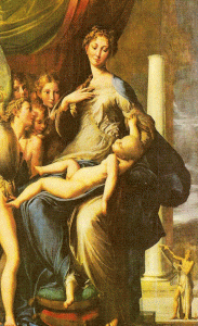 Pin, XVI, Parmigianino o Mazzola, Francesco. Madonna del cuello largo, Galleria Uffizi, Florencia, 1534-1540