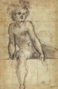 Pin, XVI, Pontormo, Jacopo o Carruci, Muchacho semtado, lpiz negro, boceto, 1494-1557 