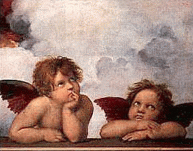 Pin, XVI, Sanzio, Raphael, Querubine, de la Modonna Sixtina, detalle, Capilla Sixtina, Vaticano, Roma, 1513-1514, 