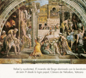 Pin, XVI, Sanzio, Raphael, El incendio del Borgo, Cmara de Heliodoro, Vaticano, Roma, 1514