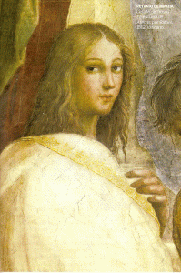 Pin, XVI, Sanzio, Raphael, Hipatia en la Escuela de Atenas, de talle, Vaticano, Roma, 1510