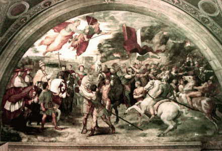 Pin, XVI, Sanzio, Raphael, Len I detiene a Atila, Sala de Raphael, Vaticano, Roma