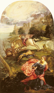 Pin, XVI, Tintoretto o Robusti, Jacopo, San Jorge y el dragn; National Gallery, London, 1560-1580