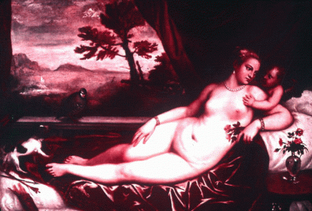 Pin, XVI, Tiziano, Becellio, Venus acostada. Galera de los Uffizi, Florencia