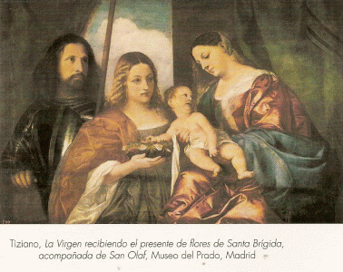 Pin, XVI, Tiziano, Becellio, La Virgen recibiendo un presente de flores, de Santa Brgida y San Olaf, M. Prado, Madrid