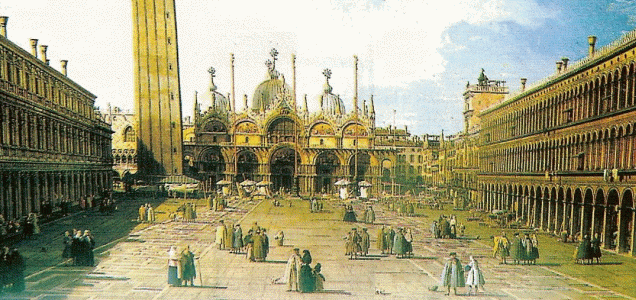 Pin, XVIII, Canaletto, Giovanni Antonio, Vista de la Plaza de San Marcos en Venecia, M. Thyssen, Madrid, 1723
