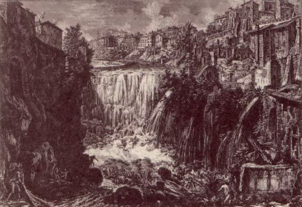 Grabados, XVIII, Piranesi, Giambattista, Veduta di Roma, Cascada de Tvoli