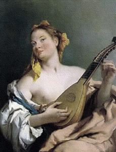 Pin, XVIII, Tiepolo, Giambattista. Mujer con Mandolina