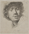 Pin-Dibujo Rembrandt Harmenszoon van Rijn Autorretrato con Capa y ojos muy abiertos Holanda 1630