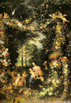 Pin, XVI-XVII, Brueghel de Velours El Viejo, Jan, Sagrada Familia Flores y Frutos, Staatsgemald, Munich,Alemania