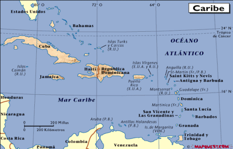 Geo, General, Fsica-Poltica, Caribe, mapa