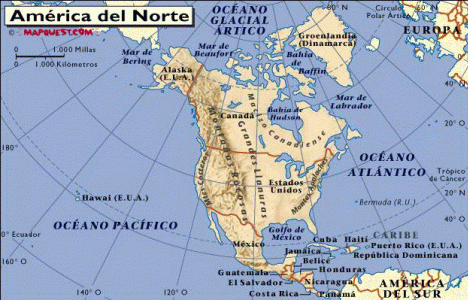 Geo, General, Fsica, Amrica del Norte, Fsica-Poltica, mapa