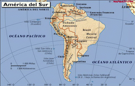 Geo, General, Fsica-Poltica, Amrica del Sur, mapa
