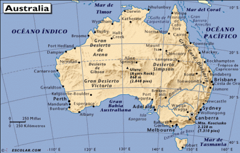 Geo, General, Fsica-Poltica, Australia, mapa
