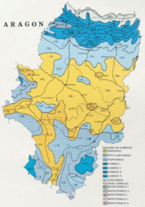 Geo, Aragn, Fsica, Clima, Segn la clasificacin de Thornthwaite, Gran Enciclopedia Aragonesa, Mapa, 2000