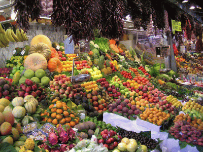 Geo, Catalua, Comercio al por menor, Frutas y hortalizas, Mercado de la Boquera, Barcelona 