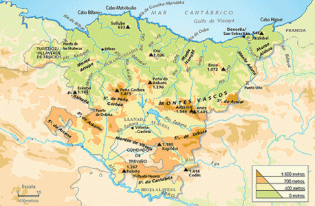 Fsica, Euskadi, Mapa, Relieve y ros