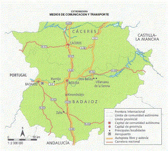 Geo, Extremadura, Econmica, Trasportes y Comunicaciones, Mapa