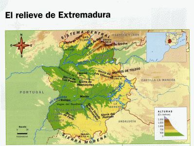Geo, Extremaduda, Relieve, Mapa