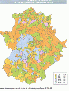 Geo, Extremadura, Humana, Poblacin, Densidad por municipios, Mapa, 2006