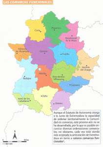 Geo, Extremadura, Humana, Poblamiento, Divisin Administrativa, Comarcas Funcionales, Mapa