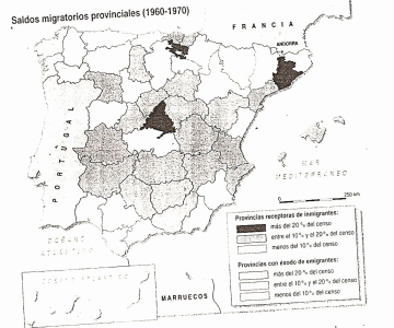 Geo, Humana, Poblacin, Migraciones interiore en Espaa, saldos provinciales, 1960-1970