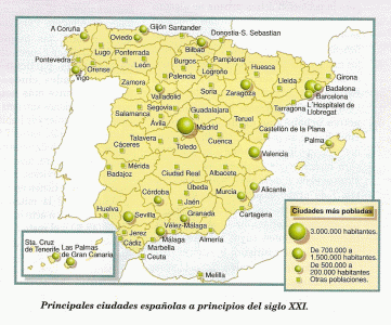 Geo, Humana, Poblamienteo, Principales ciudades a principios del siglo XXI en Espaa