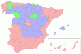 Hist, Republica, Triunfo del Frente Popular, Febrero1936, Rojo FP Azul Derecha Verde Centro, Mapa